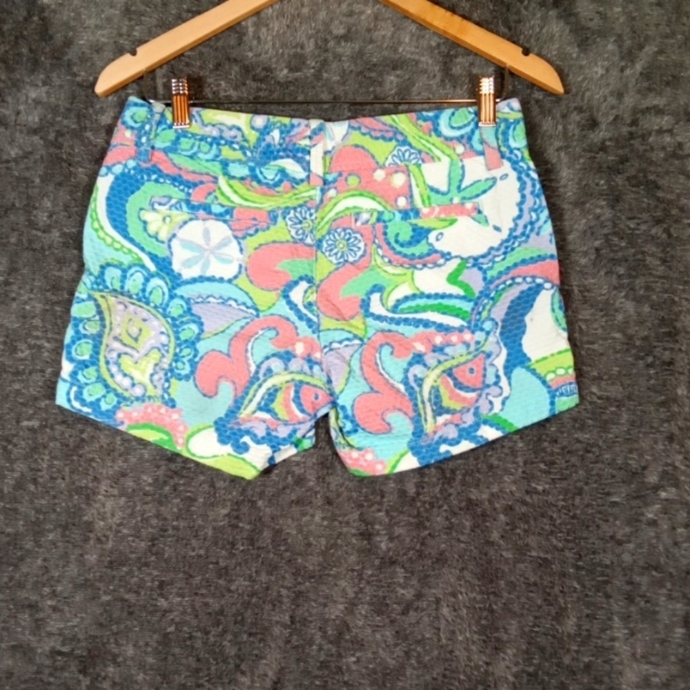 Lilly Pulitzer Blue and Green High Waist Shorts Callahan Vacation Womens Size 0 - Picture 3 of 9